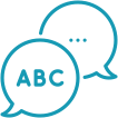 plain-english Illustration of a speech bubble with ABC inside of it.